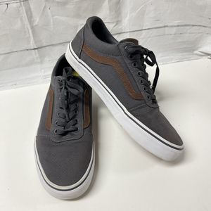 VANS Mens Sz 8 Gray Canvas Brown Stripe sneakers skater Old Skool Ortholite Ward